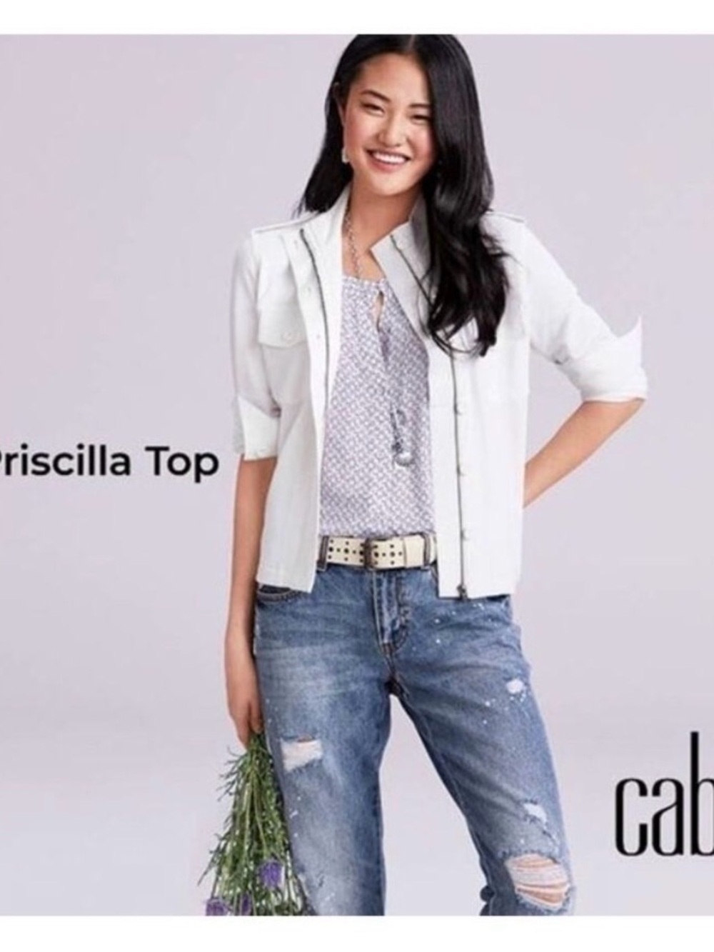 CAbi Pale Lavender Printed Button-Front Tank ptp 20